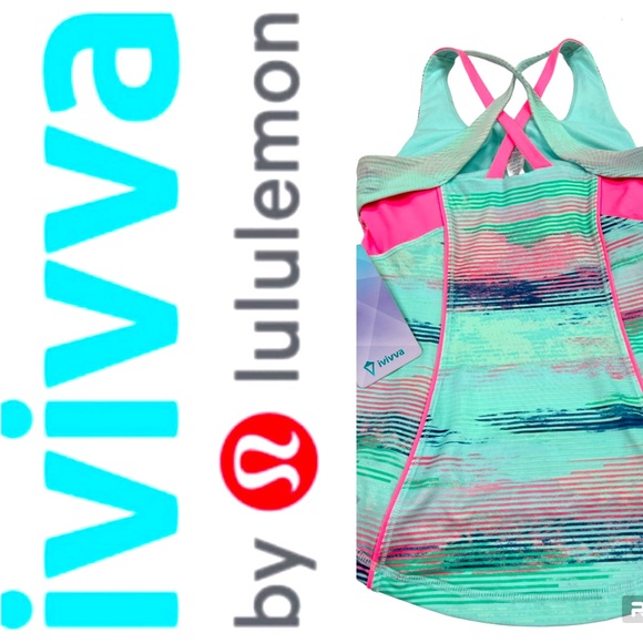 lululemon athletica Other - IVIVVA by Lululemon Aqua Stripe Crossback Athletic Training Love Tank NWT